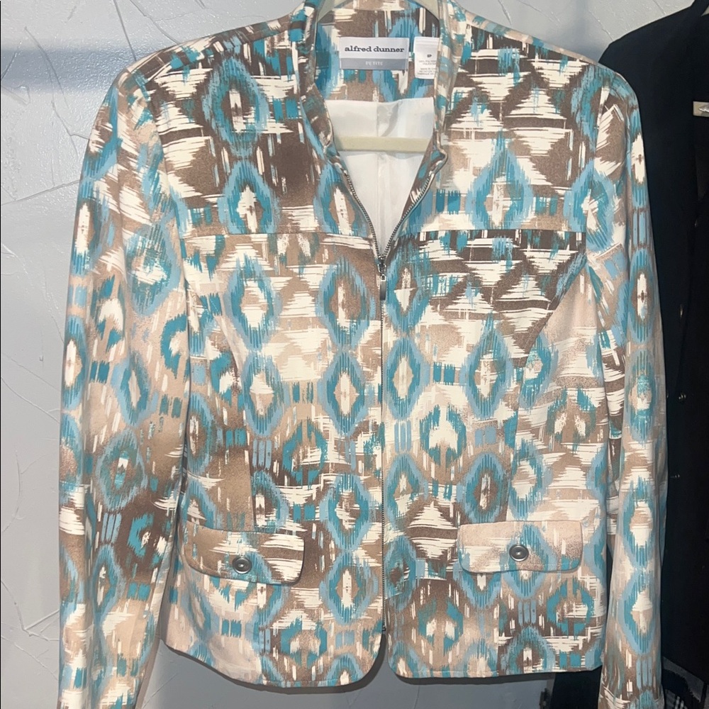 Alfred Dunner Blue and Brown Patterned Blazer- 8P